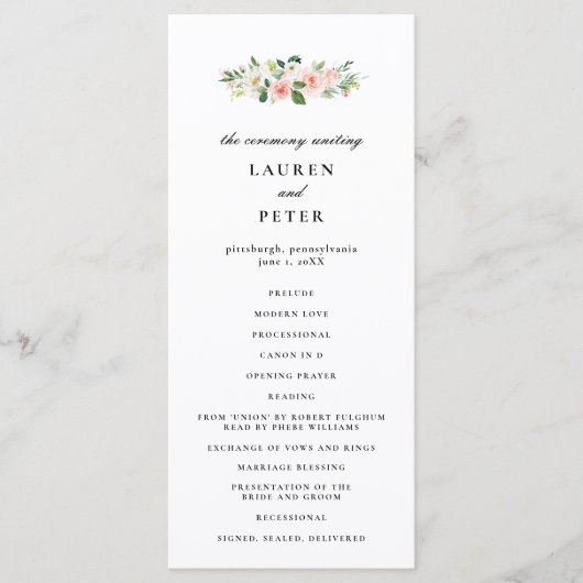 Programme de Cérémonie de Mariage rose pâle (Devant)