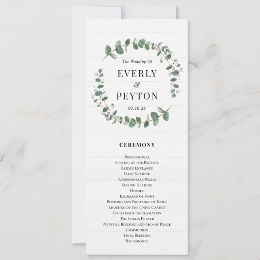 Programme de cérémonie de Mariage Rustic Greenery (Devant)