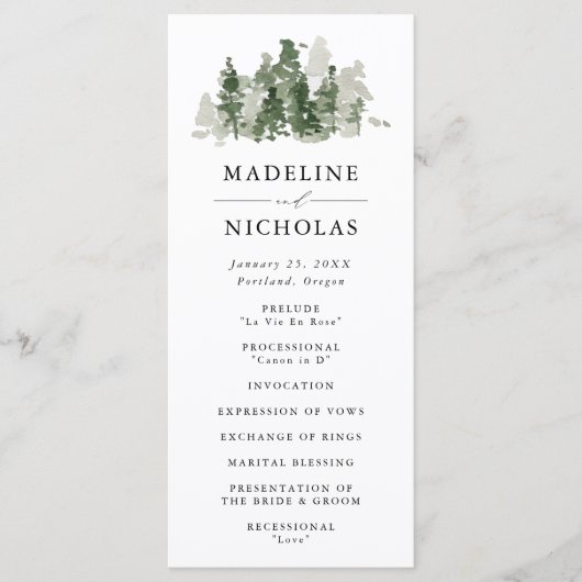 Programme de cérémonie de mariage Rustic Pine Fore (Devant)