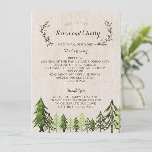 Programme de cérémonie de Mariage rustique à doubl (Debout devant)