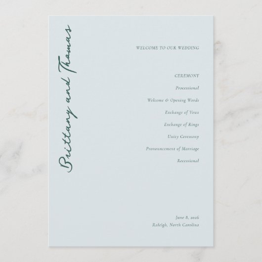 Programme de cérémonie de mariage Serene Blue (Devant)