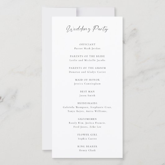 Programme de cérémonie de mariage simple avec un n (Dos)