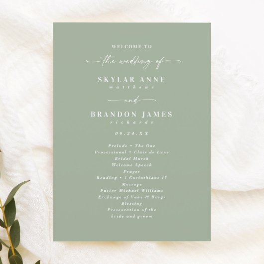 Programme de cérémonie de mariage simple en vert f