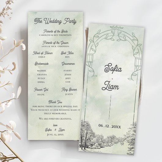Programme de cérémonie de mariage sous une arche d
