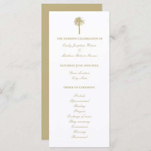 Programme de cérémonie de mariage sur la plage de  (Devant / Derrière)