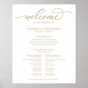 Programme de cérémonie de mariage tableau chic or