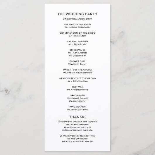 Programme de cérémonie de mariage verdoyant (Dos)