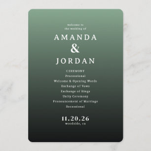 Programme de cérémonie de mariage vert élégant