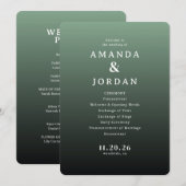Programme de cérémonie de mariage vert élégant (Devant / Derrière)