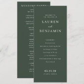Programme de cérémonie de mariage vert élégant (Devant / Derrière)