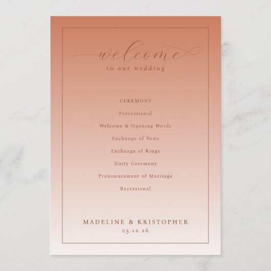 Programme de cérémonie de mariage Warm Peach (Devant)