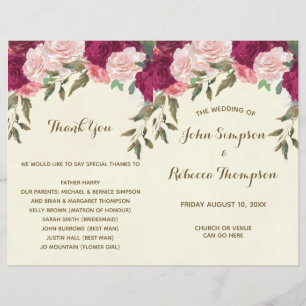 programme de cérémonie de mariages floraux roses b