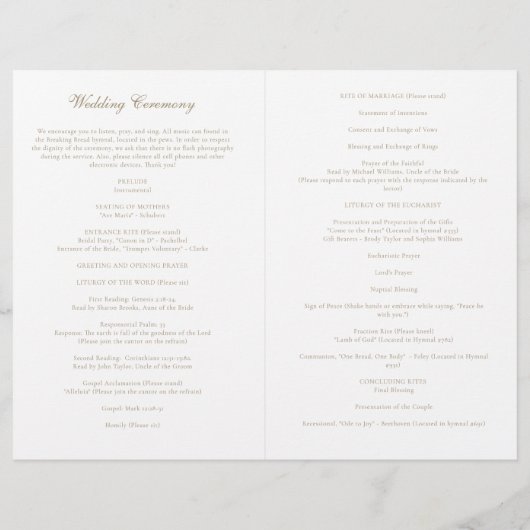 Programme de cérémonie de masse des Mariages catho (Dos)