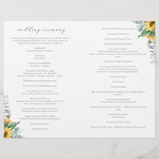 Programme de cérémonie de masse des Mariages catho (Dos)