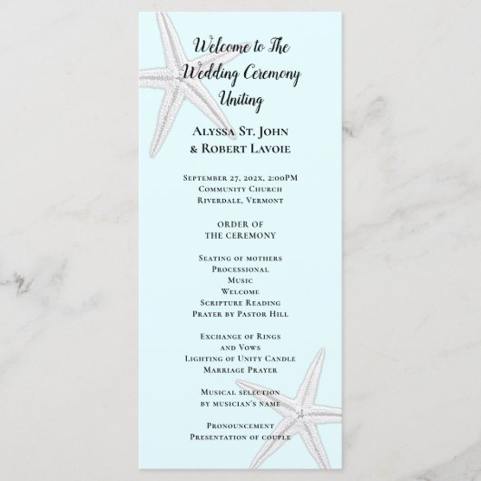 Programme de cérémonie de Starfish Pale Blue Tall  (Devant)