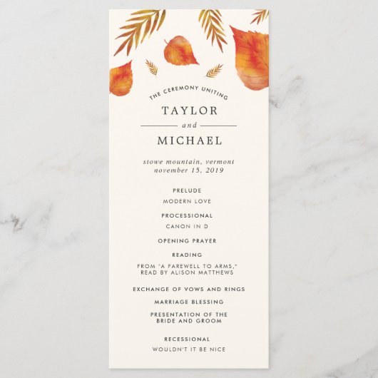 Programme de Cérémonie des Mariages (Devant)