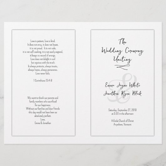 Programme de cérémonie des Mariages catholiques bl (Devant)