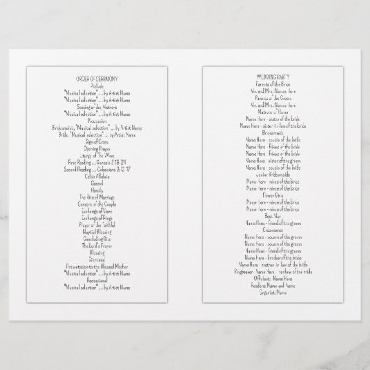 Programme de cérémonie des Mariages catholiques bl (Dos)