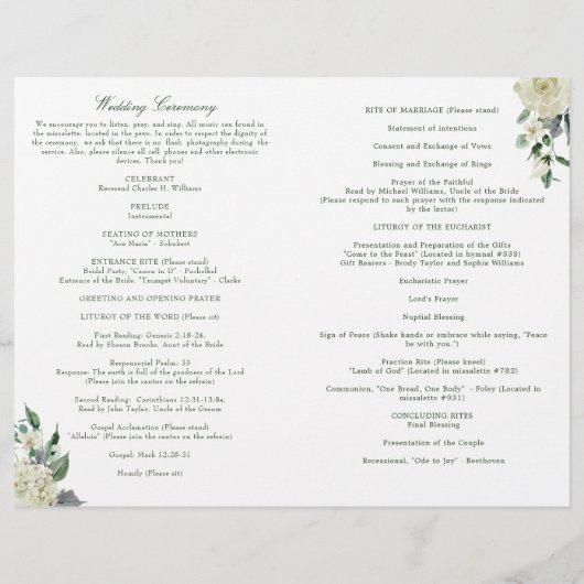 Programme de Cérémonie des Mariages catholiques Me (Dos)