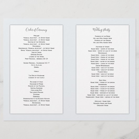 Programme de cérémonie des Mariages catholiques pl (Dos)