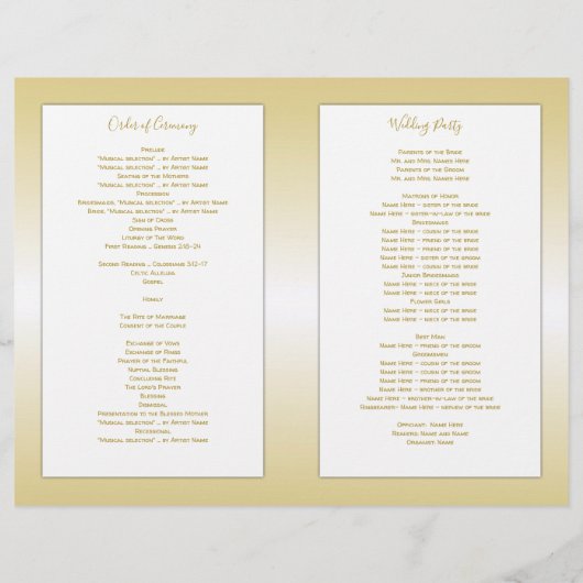 Programme de Cérémonie des Mariages catholiques pl (Dos)