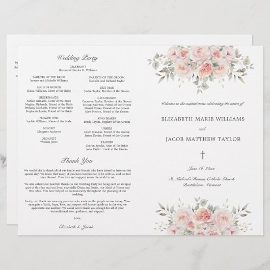 Programme de Cérémonie des Mariages catholiques ro (Devant / Derrière)