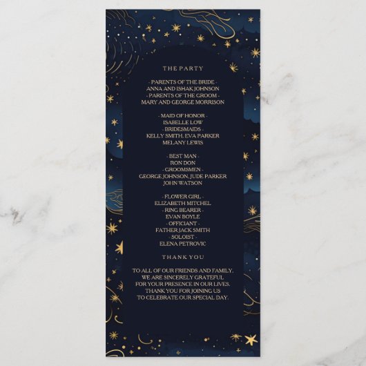 Programme de cérémonie des Mariages célestes de Bo (Dos)