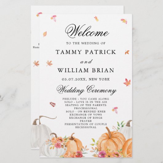 Programme de cérémonie des Mariages Citrouilles d' (Devant / Derrière)