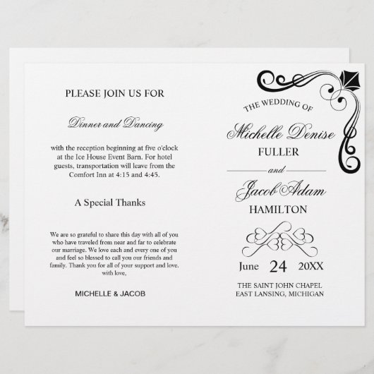 Programme de cérémonie des mariages | Coeurs éléga (Devant / Derrière)