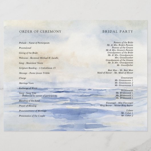 Programme de cérémonie des Mariages d'aquarelle Oc (Dos)