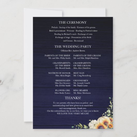 Programme de cérémonie des Mariages de automne cit (Dos)