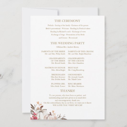 Programme de cérémonie des Mariages de automne flo (Dos)