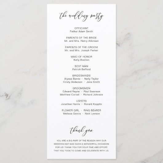 Programme de Cérémonie des Mariages de calligraphi (Dos)