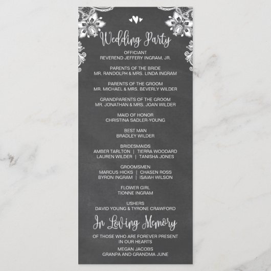 Programme de cérémonie des Mariages de Chalk Light (Dos)