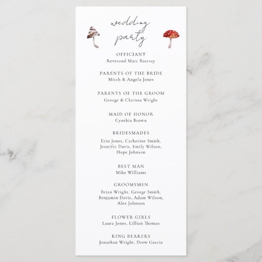 Programme de cérémonie des Mariages de champignons (Dos)