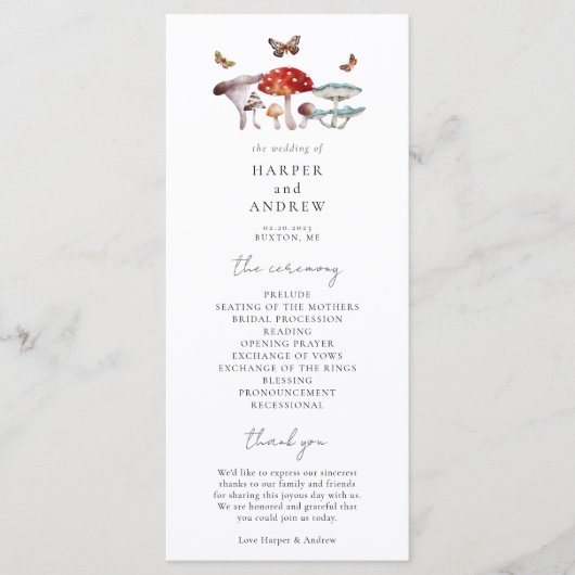 Programme de cérémonie des Mariages de champignons (Devant)