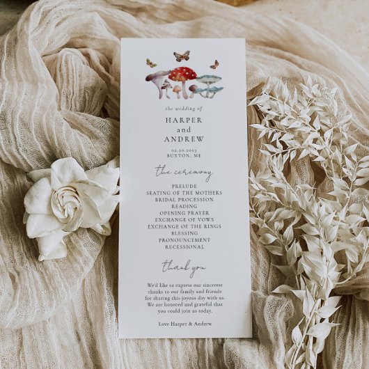 Programme de cérémonie des Mariages de champignons