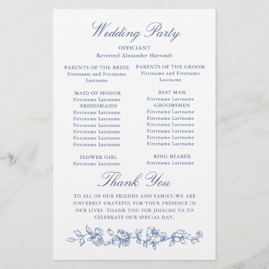 Programme de cérémonie des Mariages de la Dusty (Dos)