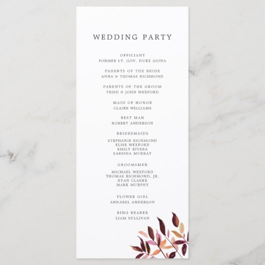 Programme de cérémonie des Mariages de la récolte (Dos)