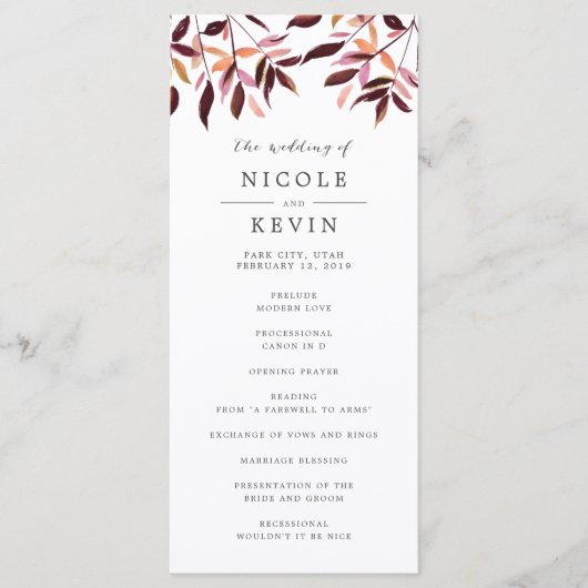 Programme de cérémonie des Mariages de la récolte (Devant)