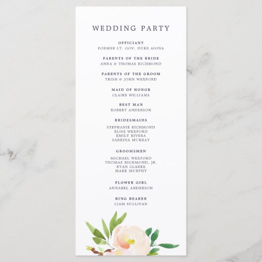 Programme de cérémonie des Mariages de Spring Blus (Dos)