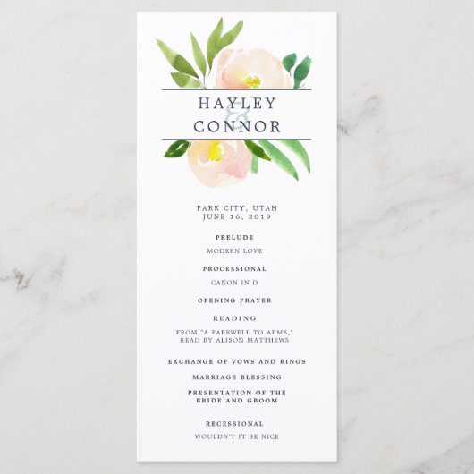 Programme de cérémonie des Mariages de Spring Blus (Devant)