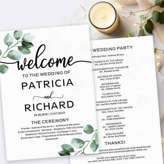 Programme de cérémonie des Mariages de verdure