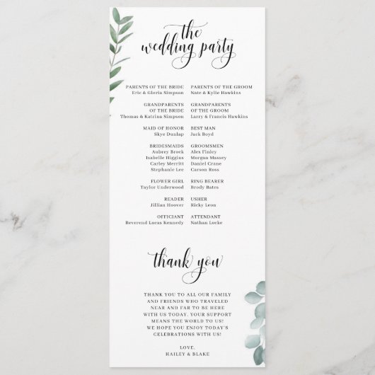 Programme de cérémonie des Mariages des directions (Dos)