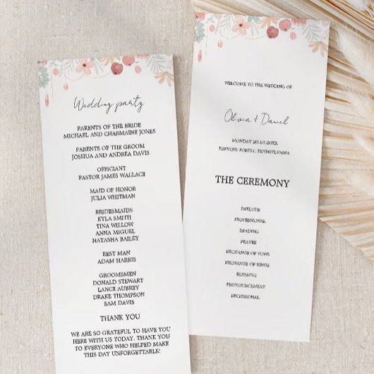 Programme de cérémonie des Mariages fleurs sauvage