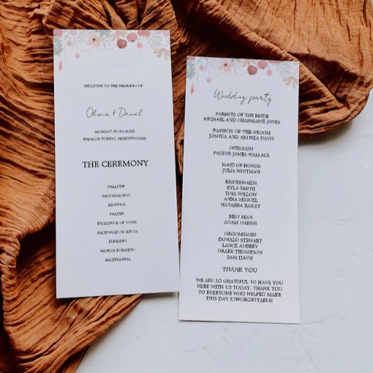 Programme de cérémonie des Mariages fleurs sauvage