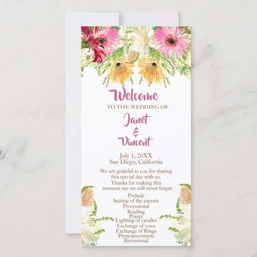 Programme de cérémonie des Mariages floraux fleurs (Devant)