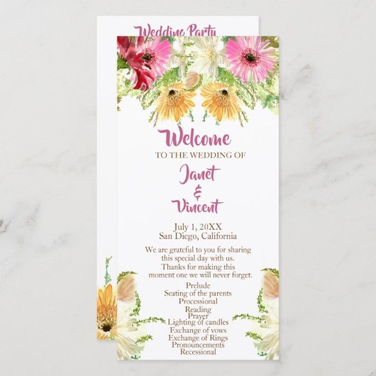 Programme de cérémonie des Mariages floraux fleurs (Devant / Derrière)