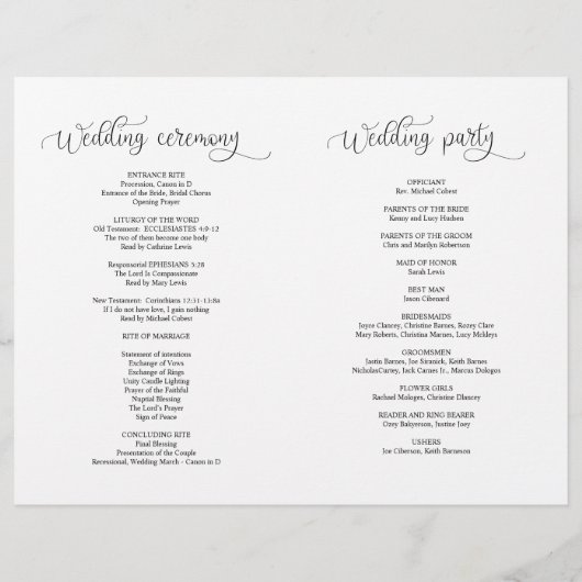 Programme de cérémonie des mariages Noir moderne à (Dos)