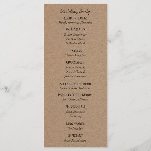 Programme de cérémonie des mariages | Papier Kraft (Dos)